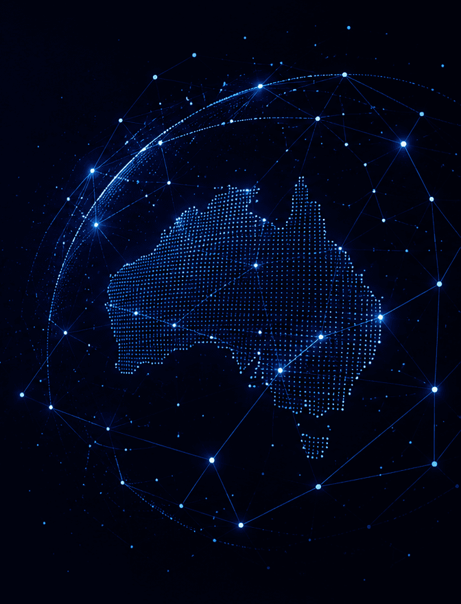 Map of Australia rendered as a connected network of glowing points